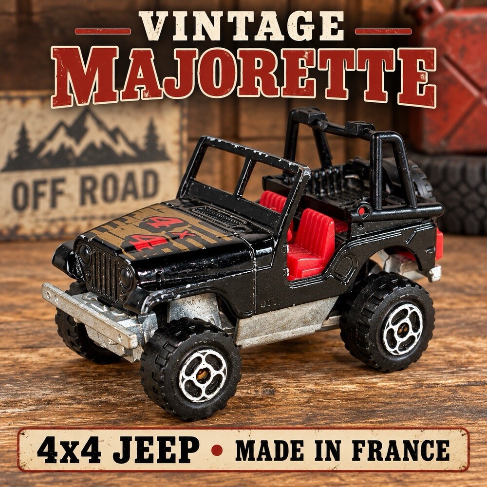 Vintage Majorette No 244 4x4 Jeep Black Gold Red Interior Made in France